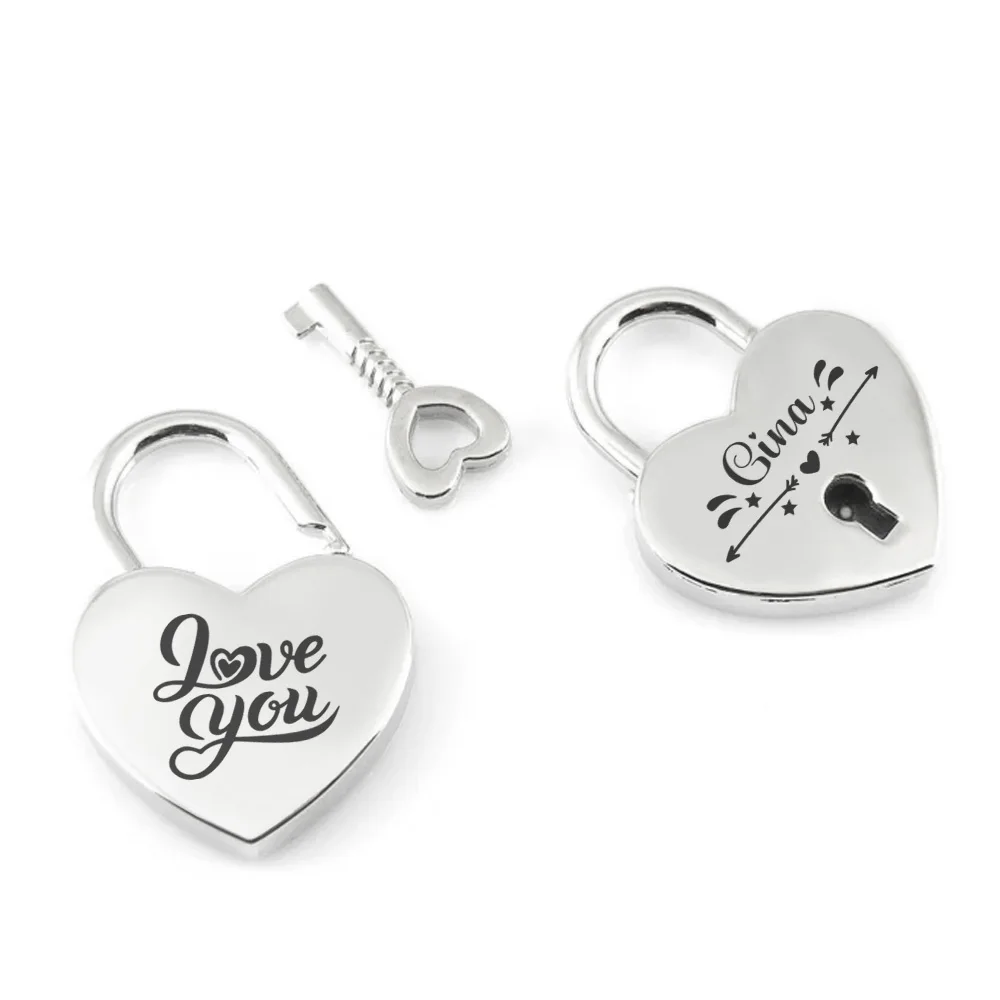 1PC COOL Stars and arrows Custom Name Engrave Padlock Mini Heart Shaped Lock Love Padlock Wish Lock  Wedding Keyed Padlocks