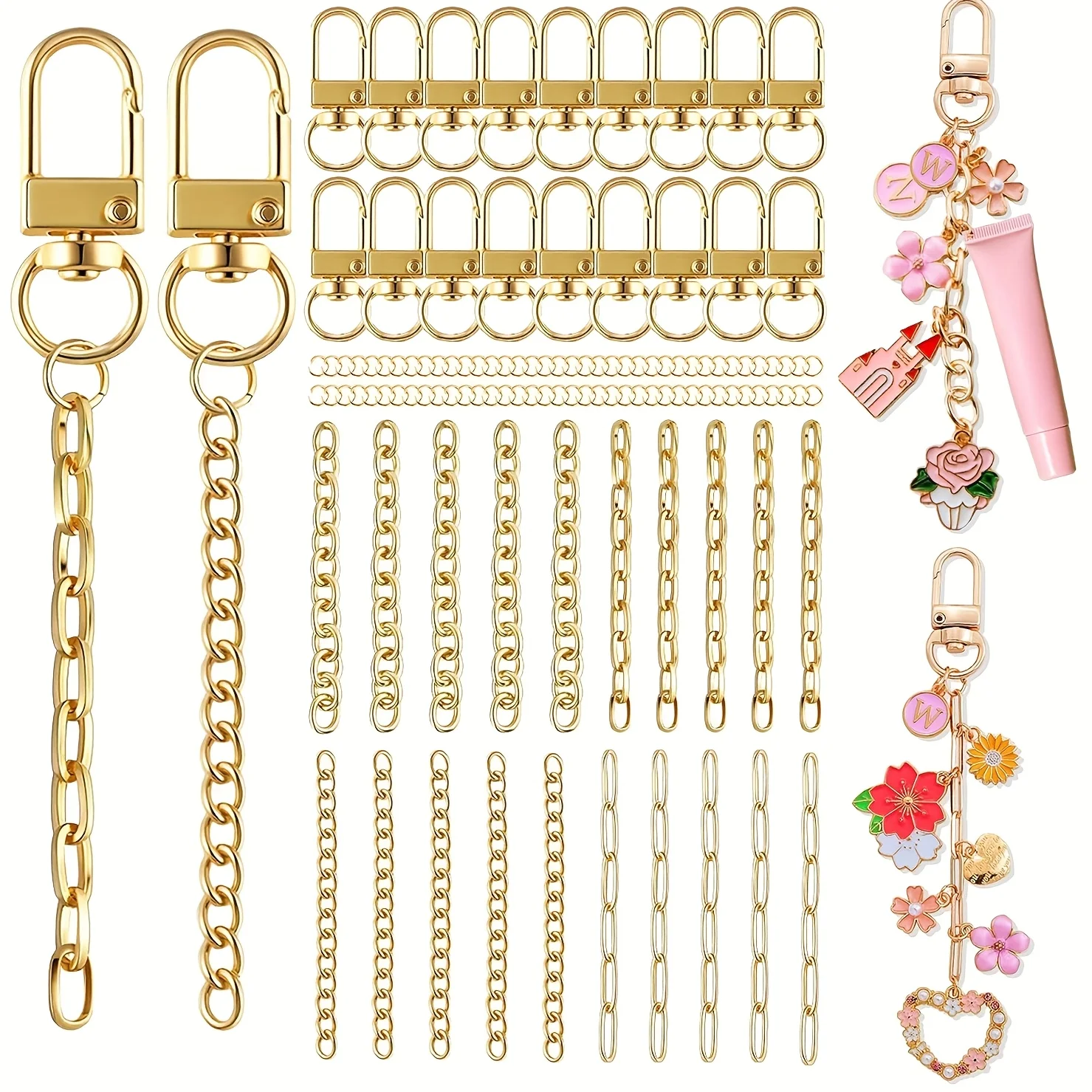 240pcs Keychain Accessory Set Jewelry Making Key Rings Lobster Clasps Extension Chains Jump Rings Crafting Keychains  Accessorie