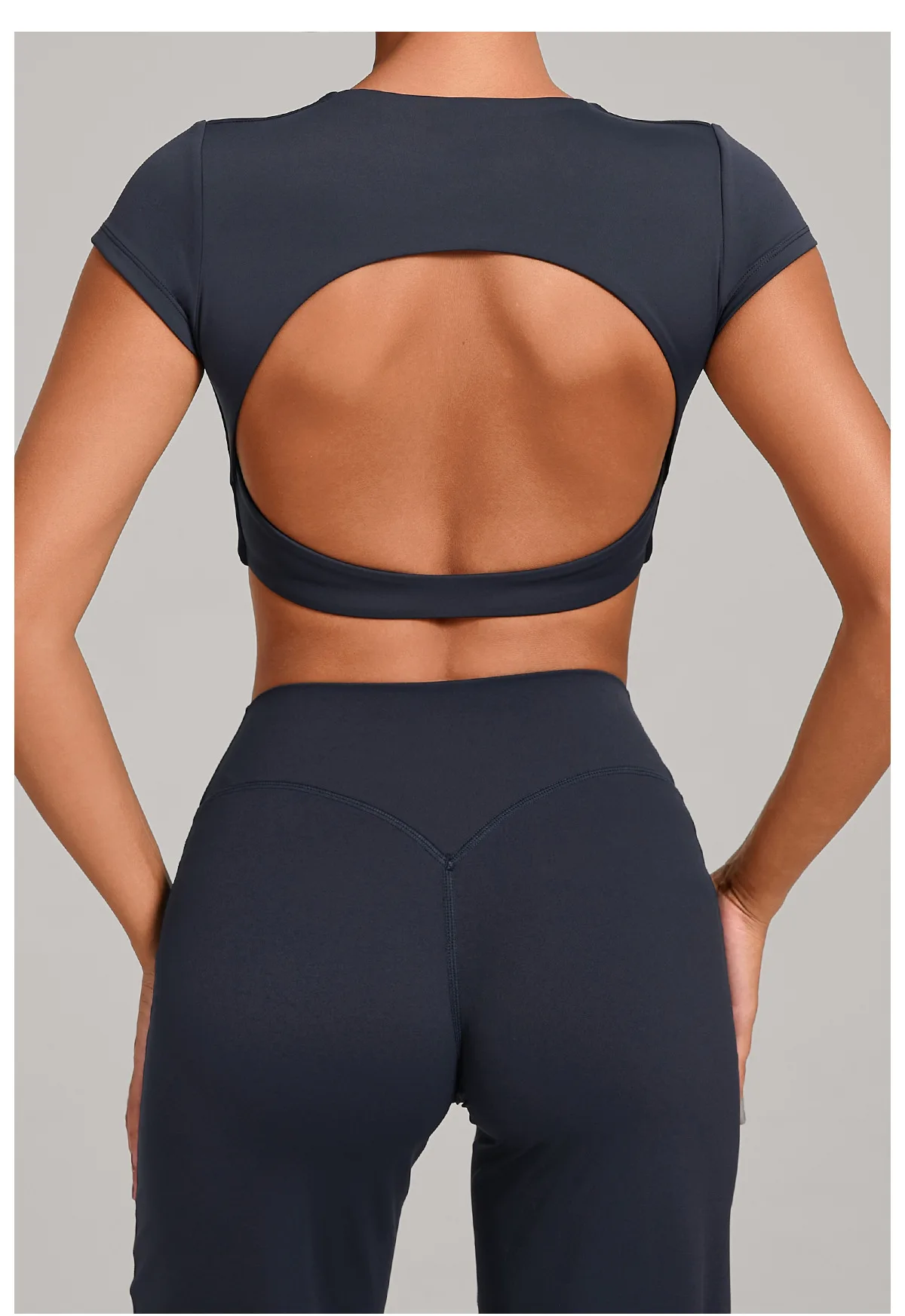Gym Workout Clothes Backless Running Sports Top Double-layer Stitching No Chest Pad Yoga Wear Fitness Short Sleeve for Women