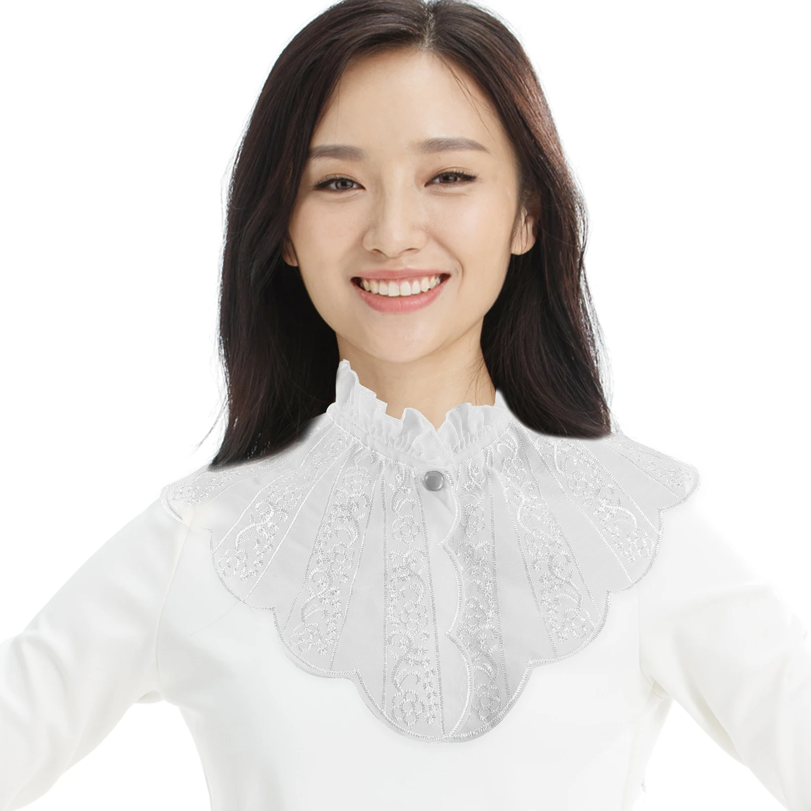 

Embroidered Fake Collar Lace Neckline Detachable Shirt Trim Polyester Breathable Inserts for Women