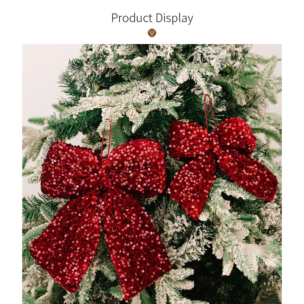 

Большой и маленький блестящий бант, украшение для рождественской елки, свадебной вечеринки, легко подвешиваемый тканевый материал