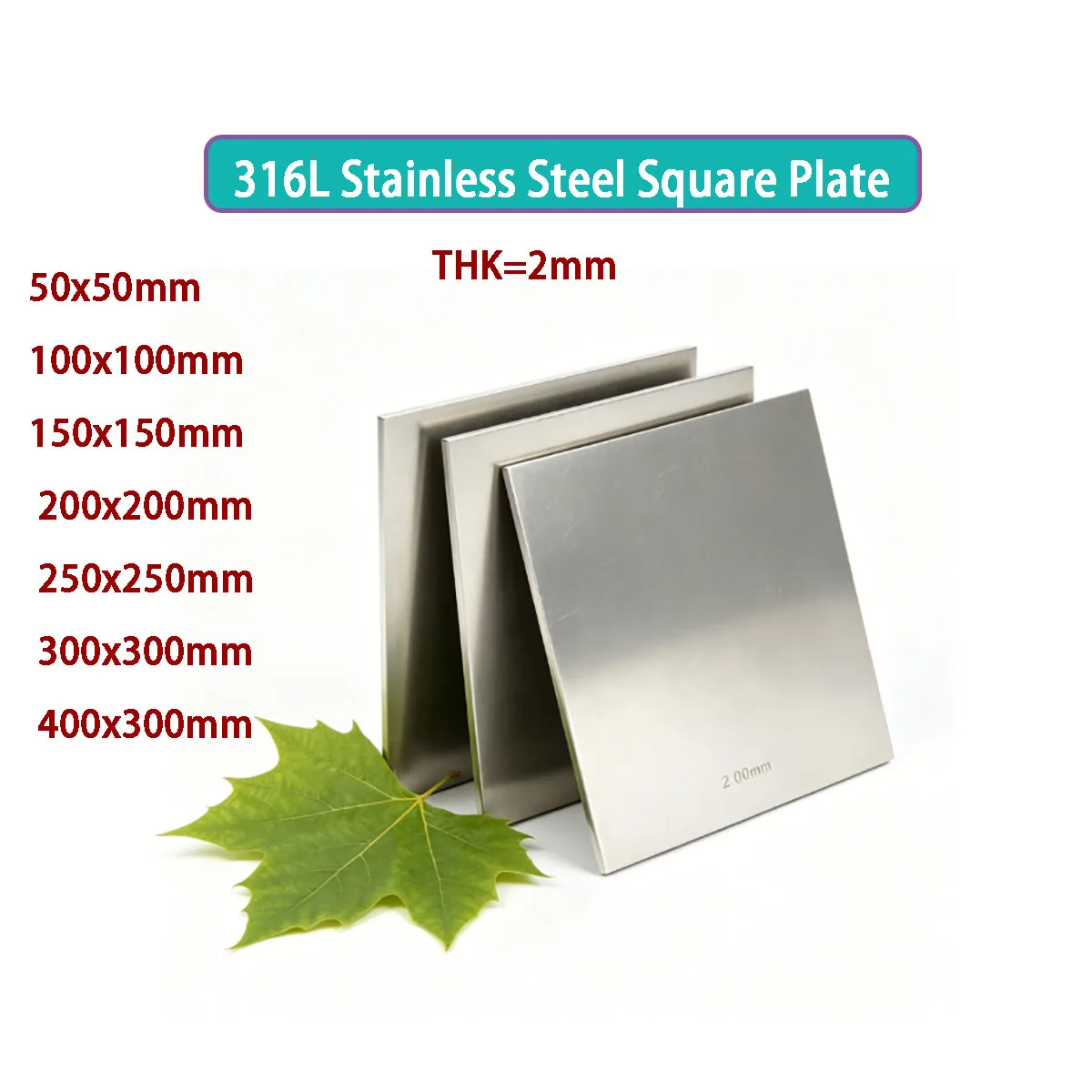 

2mm Thick 316L Stainless Steel Square Sheet Plate 50×50–400×300mm High Temperature Resistant Panel Customizable Sizes