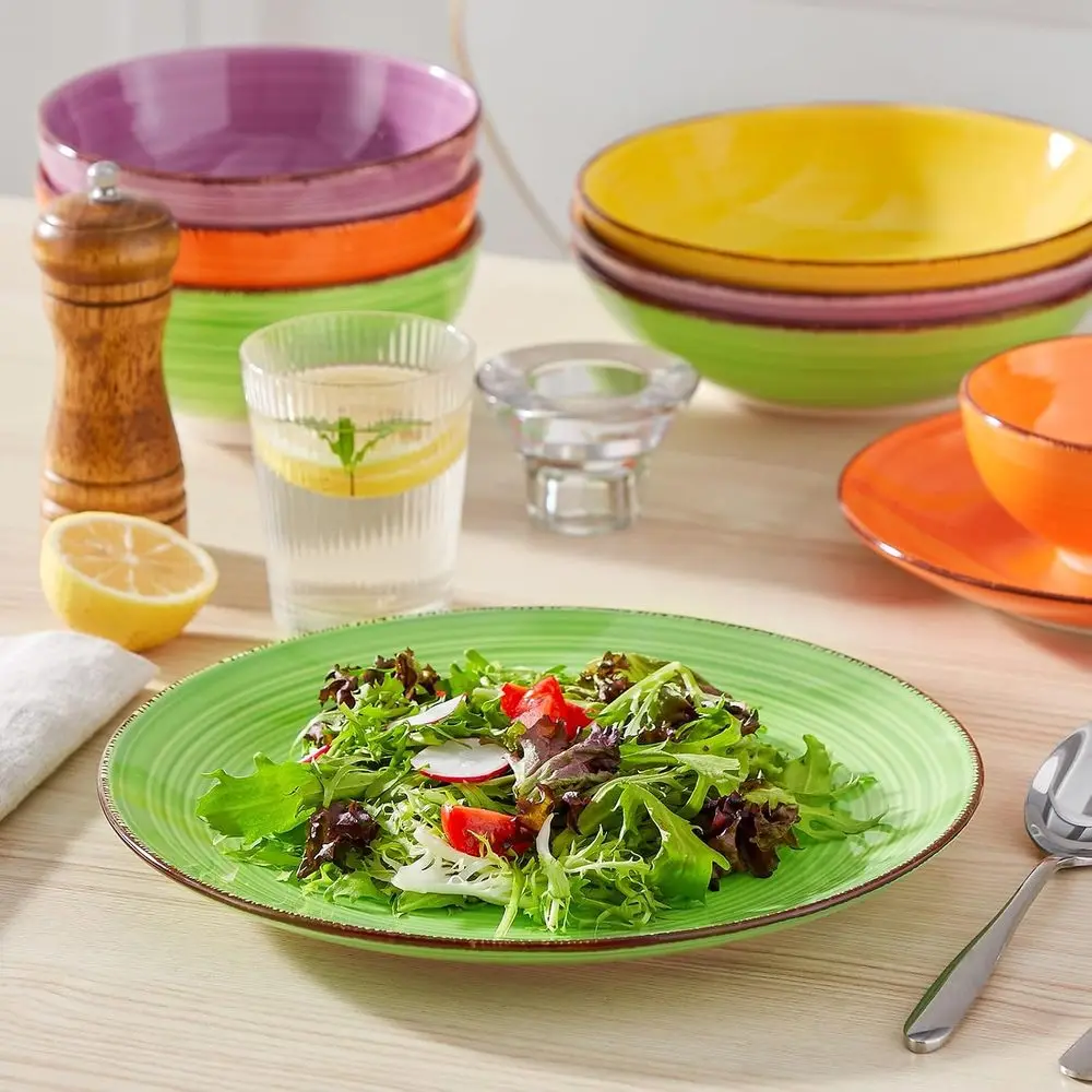 أطباق عشاء بونيتا، أطباق سيراميك 10.5 بوصة، أطباق آمنة للميكروويف والفرن وغسالة الأطباق، مجموعة من 6 قطع - ألوان متنوعة