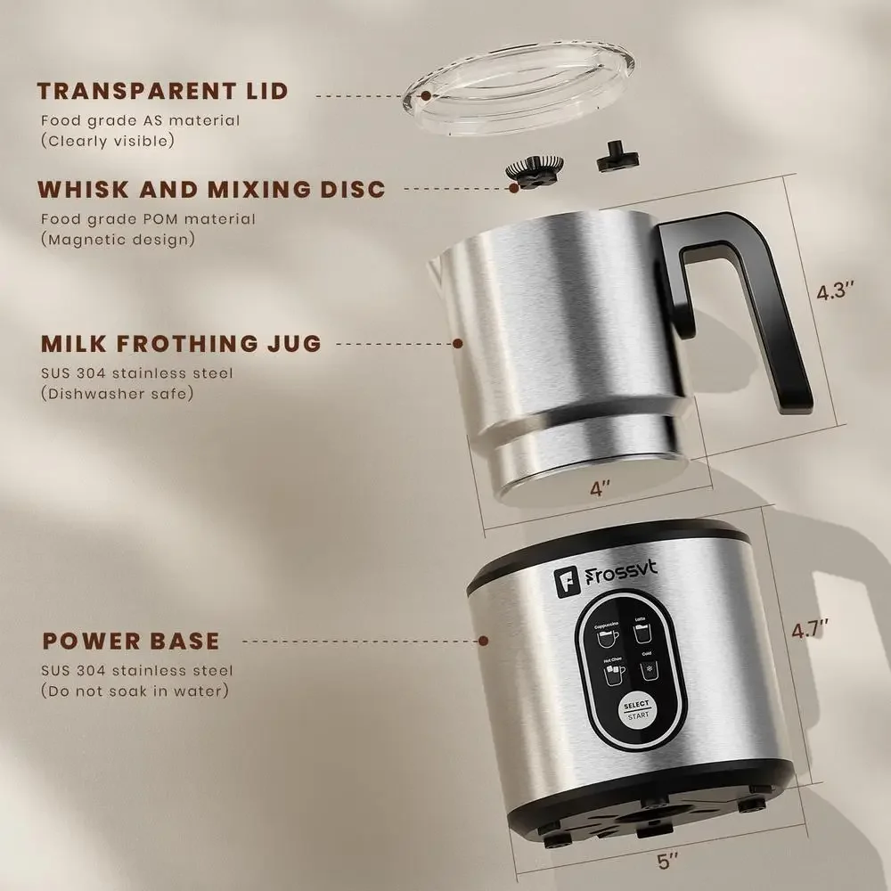 4 in 1 Frother นมไฟฟ้า Steamer ร้อนเย็นโฟม Maker 550W Auto Shut-Off ฐานที่ถอดออกได้เครื่องล้างจานปลอดภัย Quick Frothing