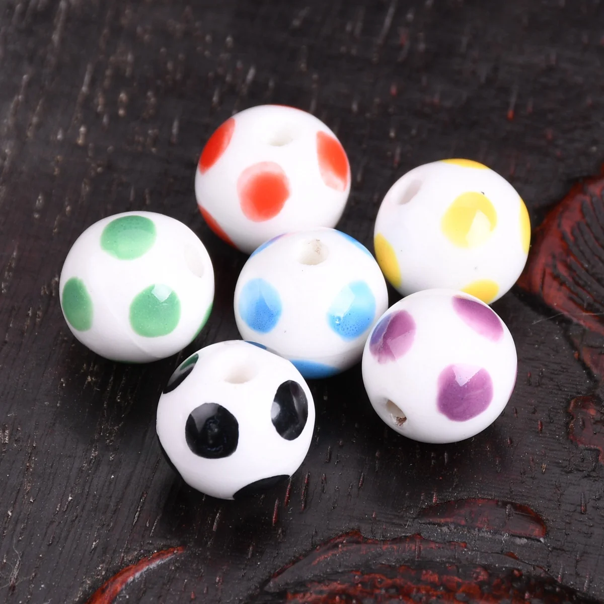 

10pcs Round 12mm Dots Painting Ceramic Porcelain Loose Beads For Jewelry Making DIY Crafts Findings