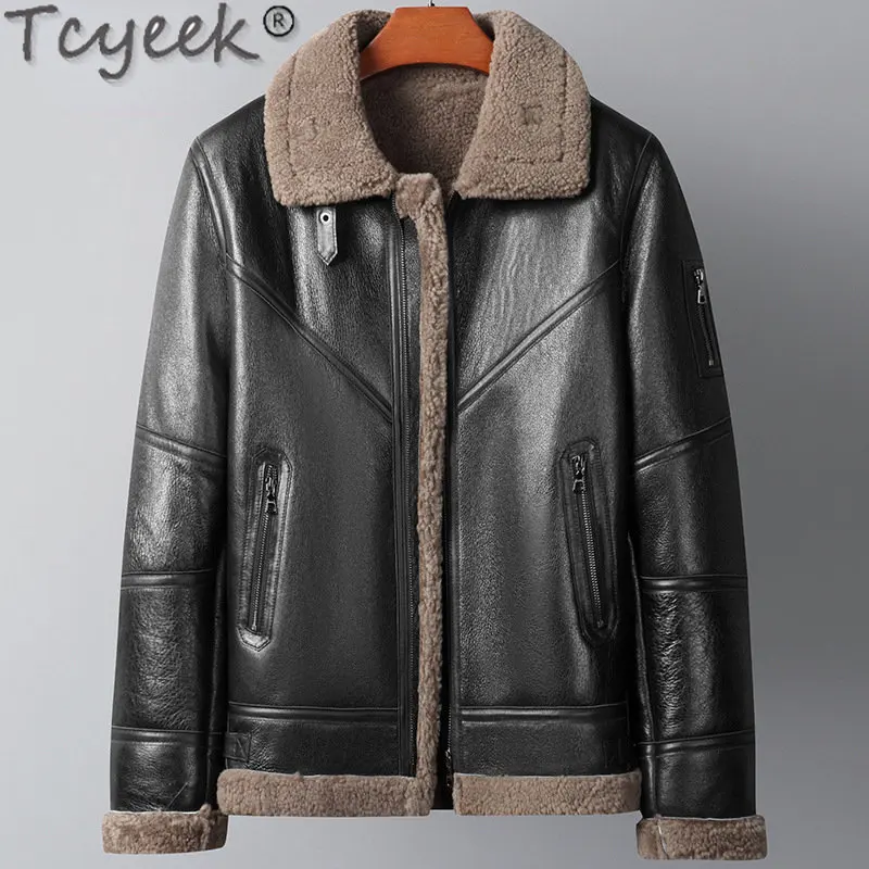 

Tcyeek Winter Natural Sheepskin Fur Jacket Men Clothes Casual Genuine Leather Motocycle Jackets Man Thicken Warm Real Fur Coat