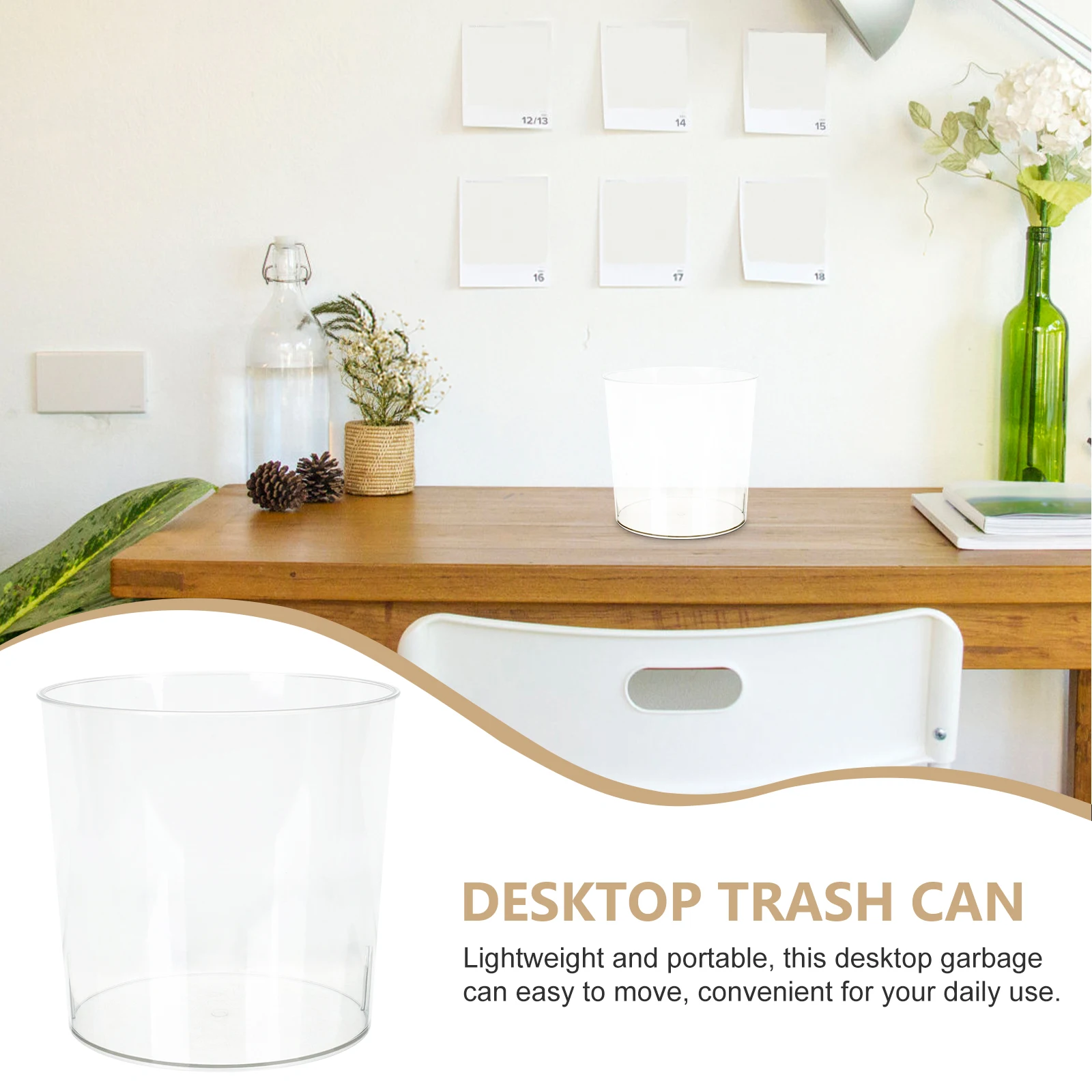 

2Pcs Mini Trash Can Plastic Desk Garbage Bucket Transparent Lid Waste Storage Home Office Decorative Bin Practical