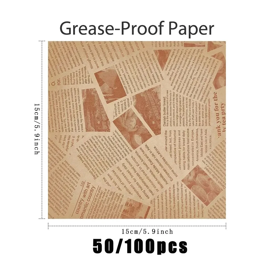 50 قطعة ورق مقاوم للزيت ورق تغليف الطعام الخبز ساندويتش برغر البطاطس المقلية الغذاء التفاف أطباق الورق حصيرة الملحقات
