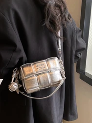 Ele Silver Baskets Women's Crossbody Bag Woven Handbag Summer Trendy Small Square Bag Soft PU Leather Casual Sle
