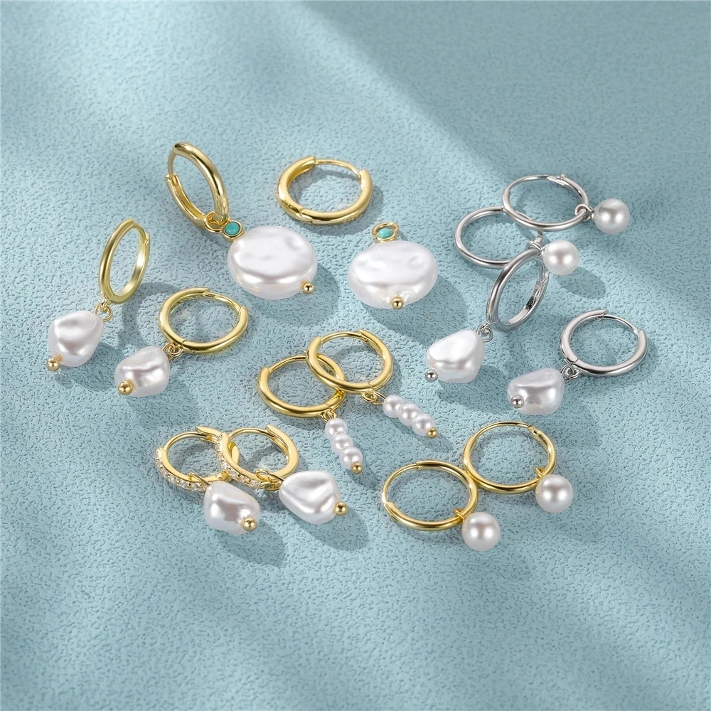 Aide-pendientes de perlas artificiales de Plata de Ley 925 para mujer, aretes colgantes redondos de perlas de imitación, joyería para fiesta y boda