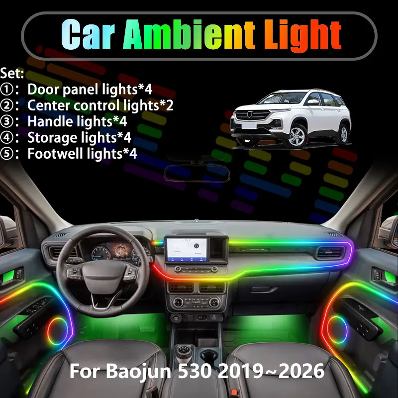

For Baojun 530 2019~2026 CN202S SUV 2/18 in 1 Car ambient lighting Led trunk interior led lights USB RGB Ensemble Streamer Parts