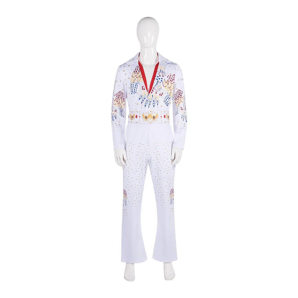 Rock singer King Cosplay Costume White Uniform Stage Performance Outfit Man Halloween Cosplay Clothing