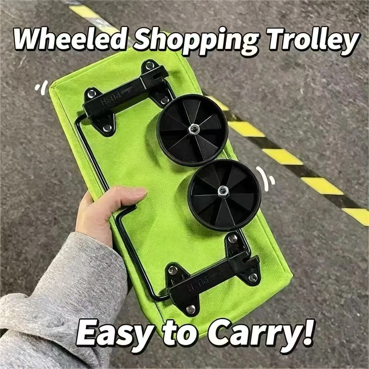 Portable Shopping Cart, Foldable Shoulder Bag with Wheels, Lightweight Hand-Pushed Cart for Home Use