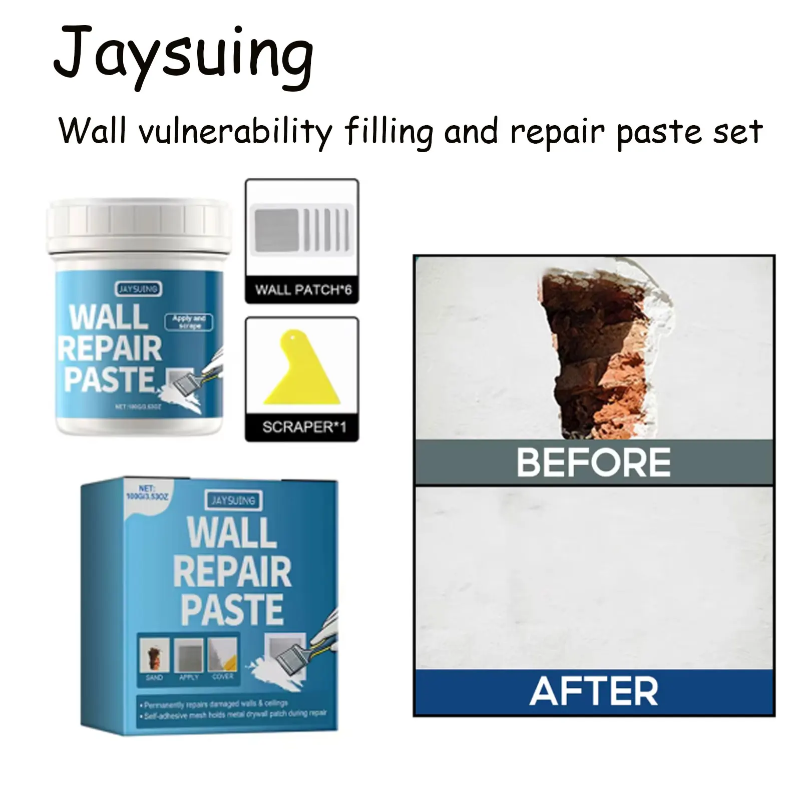 Jaysuing-pasta blanca para reparación de paredes, pintura de renovación del hogar a prueba de moho de secado rápido para pelar agujeros, huecos, Kit de reparación de paneles de yeso