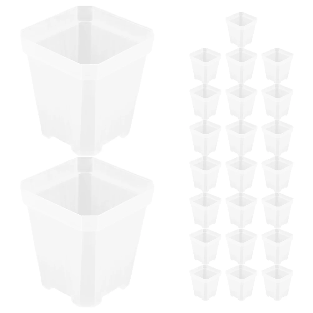 

24pcs Pots Flower Nursery Mini Plastic Square Transparent Square Planter Clear Green Planter Transparent Grow Pot Container
