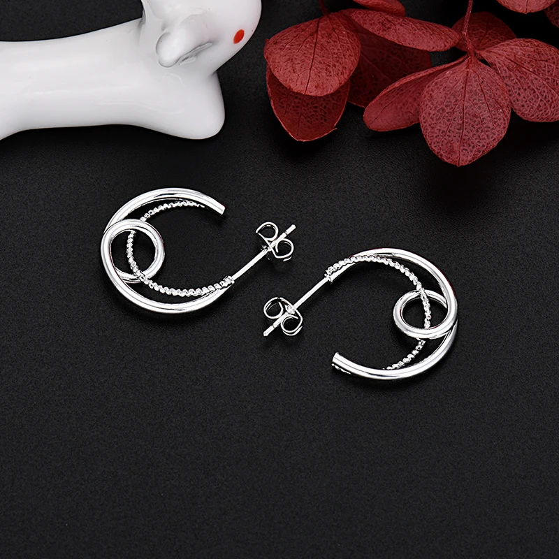 Hot high-quality 925 Sterling Silver creative Chain Earrings stud for Women fashion Party Wedding Jewelry Christmas Gifts