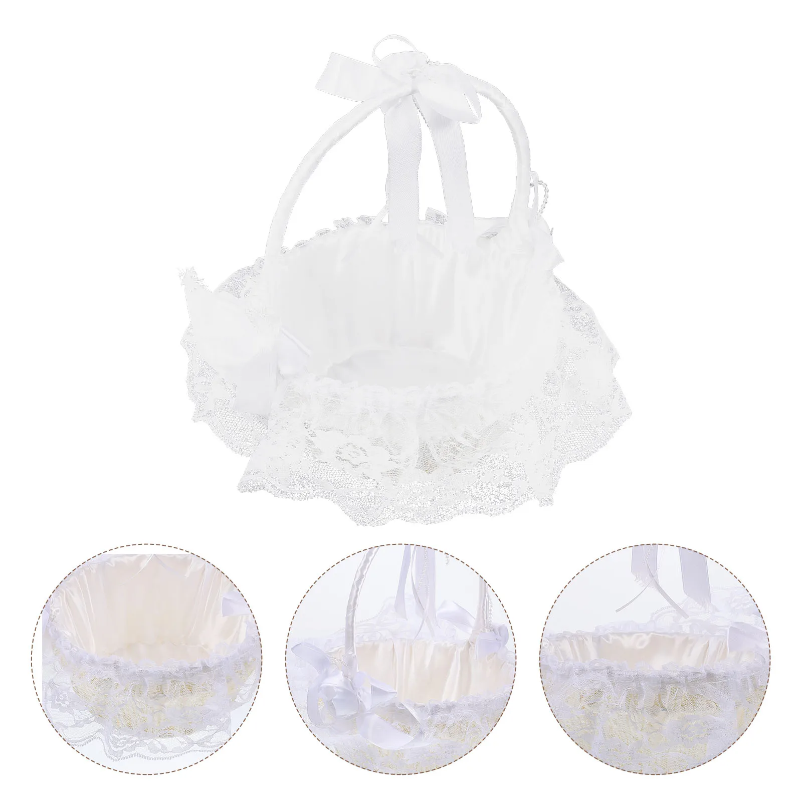 

Elegant Lace Wedding Flower Basket Portable Round S Size for Ceremony Decor