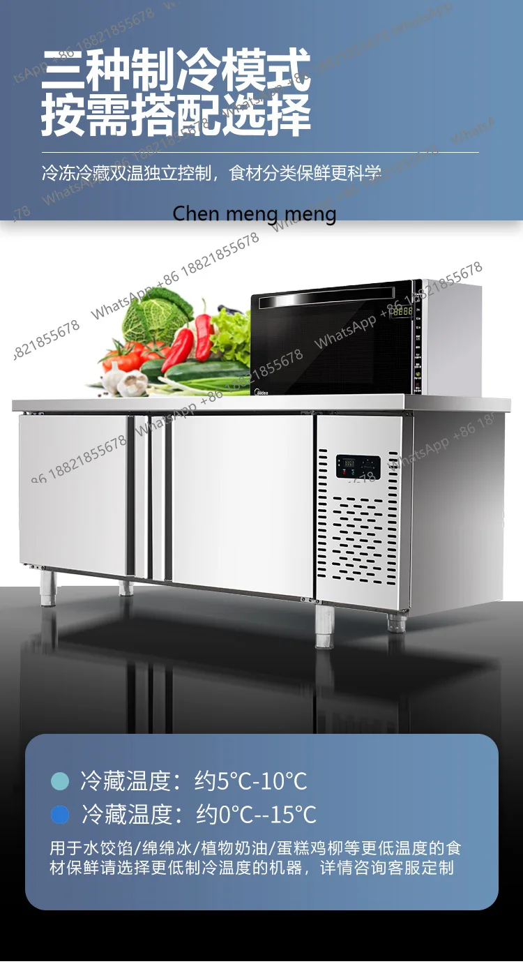 Kühlwerkbank aus gewerblichem Kühlschrank. Gefrorener horizontaler Gefrierschrank. Süßwasserausrüstung. Doppeltemperatur