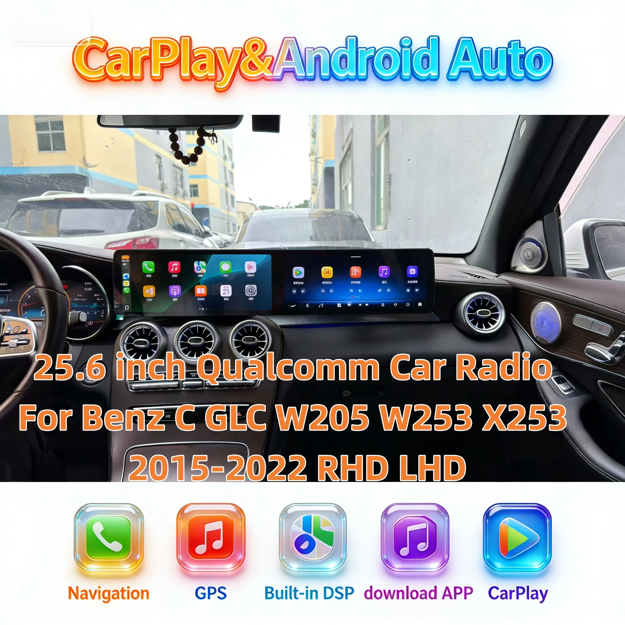 RHD LHD Android Wireless CarPlay Auto For Mercedes Benz C GLC W205 W253 X253 2015-2022 Multimedia Stereo Player BT 5.0 4G Stereo