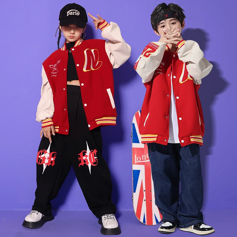 Abbigliamento Hip Hop per adolescenti per bambini giacca da Baseball Oversize pantaloni Streetwear per ragazza ragazzi abbigliamento da ballo Jazz Costume che mostra vestiti