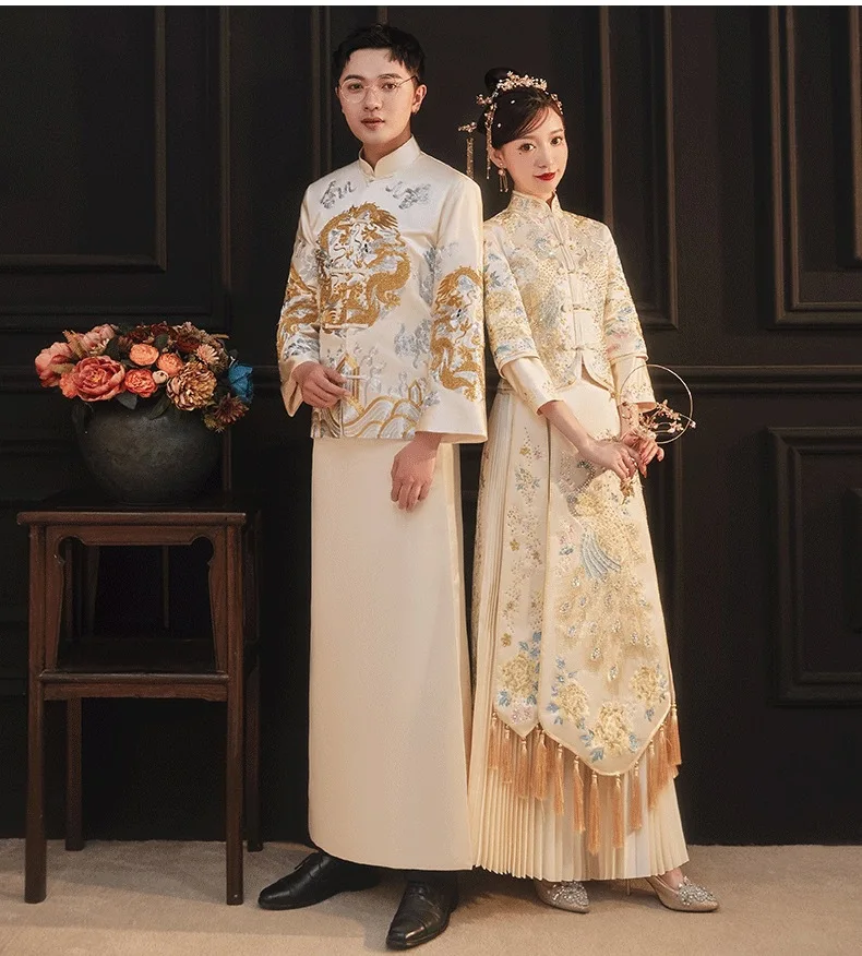 wu-lingzhi Chinese Style Wedding Dress Bride 2024 Winter Marriage Champagne Bridal Dresses Formal Vestidos Chinese Style Wedding