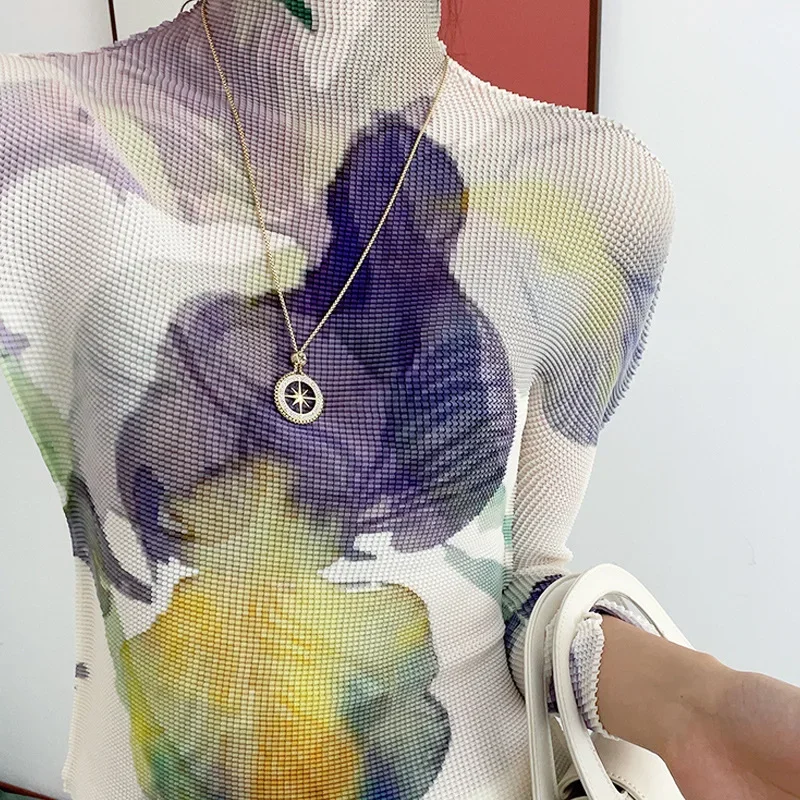 2025 Autunno Nuove Donne Set Retro Stampato Girocollo Manica Lunga T-Shirt A Vita Alta Casual Pieghevole Mezza Gonna Femminile 2 Pezzi Set