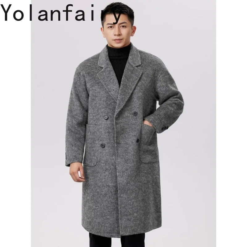 YOLANFAIRY Double‑Faced Wool Coat Men Clothing 2026 Autumn Winter 70% Wool Jacket Mid‑Length Korean Style Loose Overcoat пальто