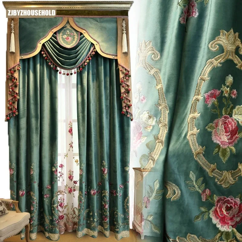 

New Floral European Blackout Customized Velvet Embroidered Curtains for Living Dining Room Bedroom Balcony Curtains Customize