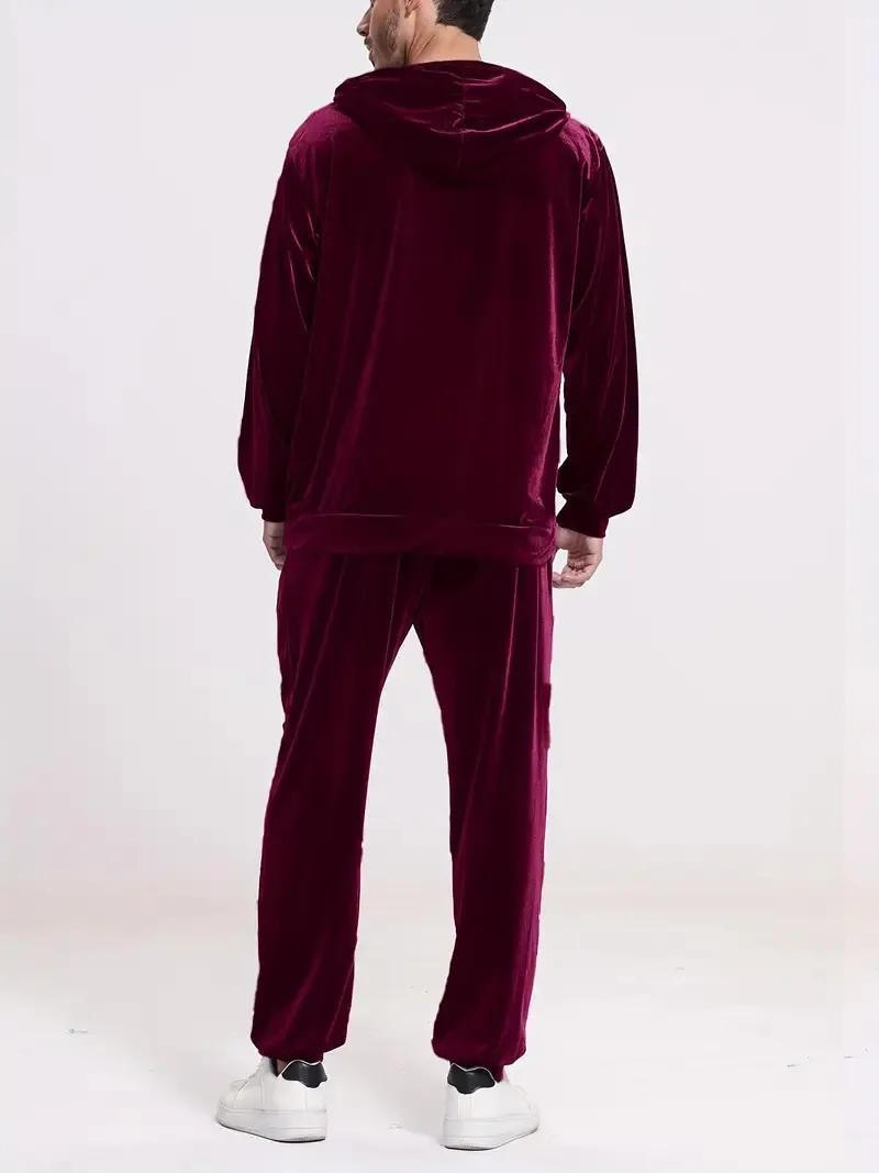 Herren-Trainingsanzug aus Samt in Goldoptik mit Reißverschluss-Hoodie, elastischen Bündchen und Jogginghose, Frühling/Herbst, europäisch-amerikanischer Casual-Stil, zweiteiliges Outfit – Detail 11