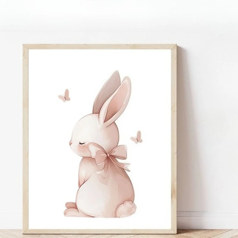 Bunny Nursery Prints, Floral Bunny Nursery Wall Art, Wildflower Nursery Decor, Girls Prints, Blush Pink Bunny Nursery Prints