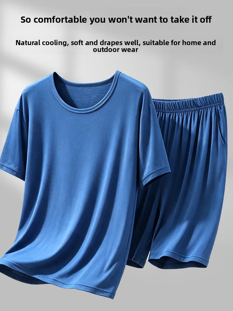 Summer Men's Home Clothes Set Loose Outdoor Wear T-shirt Shorts Two-piece Set Casual plus Size Home Sleepwear