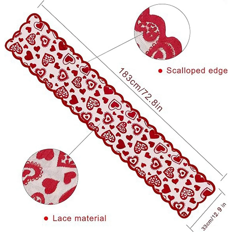Red Lace Table Runner 13 X 72Inch, Wedding Valentines Day Romantic Heart Table Runner