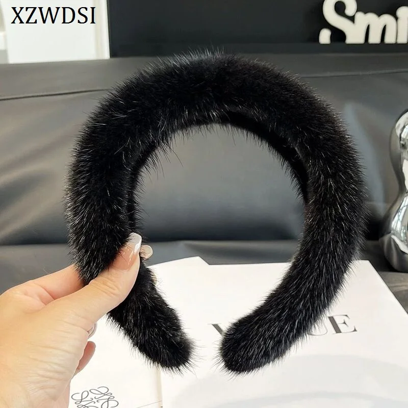 

Hot Sale Women Luxury Winter Real Mink Fur Headbands High Quality Real Fur Hair Band Lady Fashion Hair Hoop Furry Gift