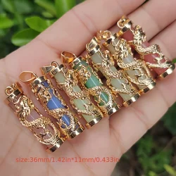 8pcs Alloy Dragon Pillar Charms with Glow-in-the-Dark Stone, Phoenix Inlay Jade Pendant for Men and Women Jewelry Making