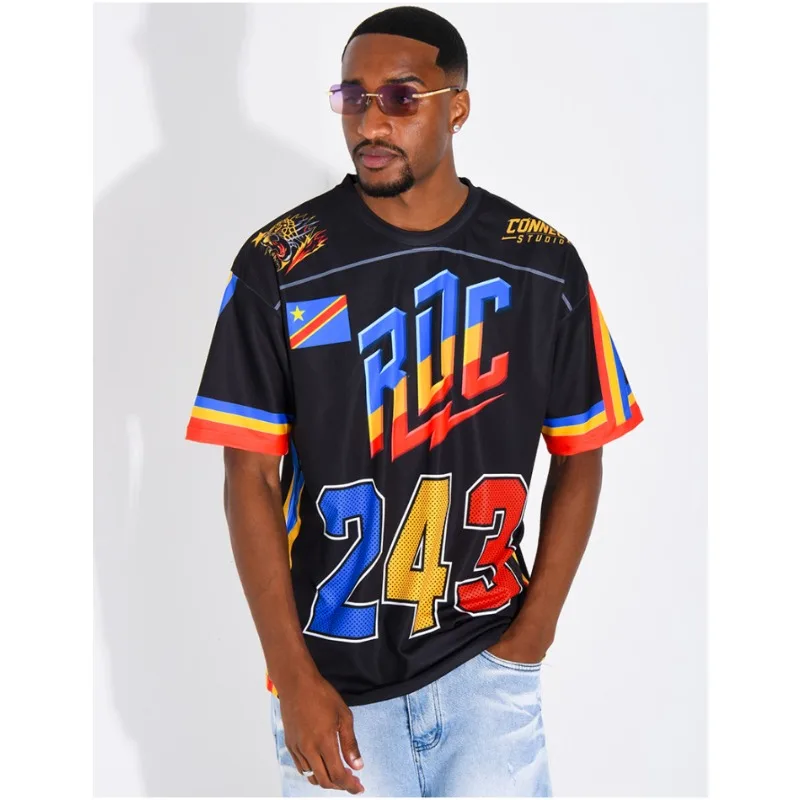 Family Matching RDC DR Congo Culture Soccer Jersey Royal Leopard Head Graphic 243 Area Code Breathable Mesh African Fan Top