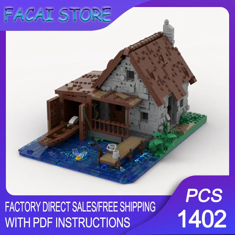 Modelo de Fortaleza Pirata, Bloques de Construcción Moc, Modelo de Cabaña de Pesca, Bloques Modulares Tecnológicos, Regalo de Navidad, Juguetes DIY, Set de Ensamblaje