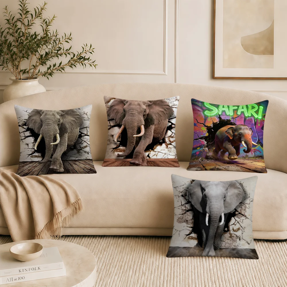 Elephant Break Through The Wall Lifelike Cushion Cover Soft Pillowcase Double Sided Sofa Home Living Room Decor Bed Hogar Gift