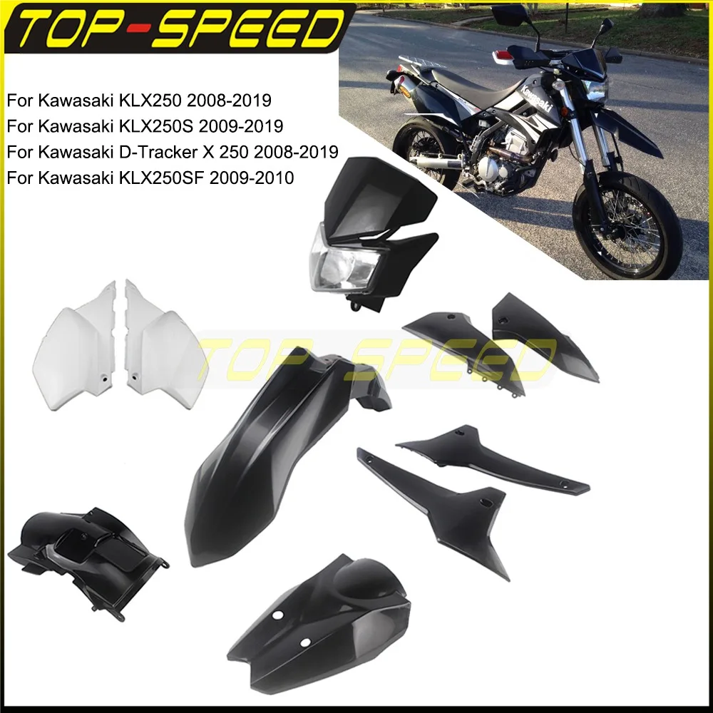 Motocross Plastic Fairing Kit Headlight Mudguard Fender Radiator Shroud Side Panel For Kawasaki KLX250 D-tracker X 250 2008-2019