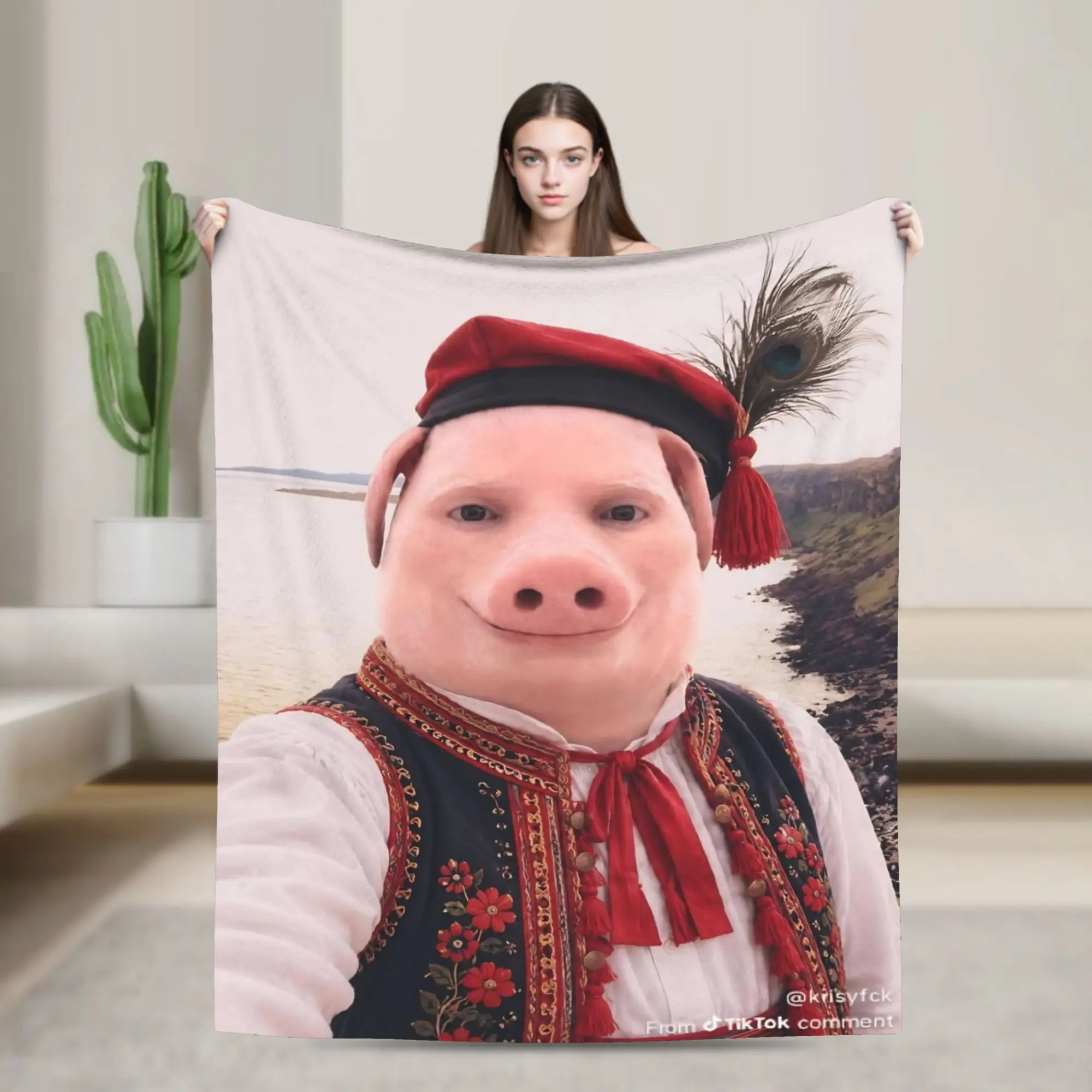 John Pork Traditional Polish Krakow Blanket Cover Velvet Funny Meme Super Warm Throw Blankets for Bedding Couch Bedroom Quilt