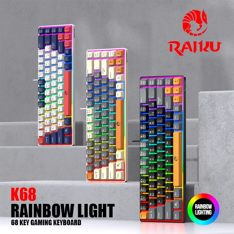 K68 Gaming Keyboard RGB Lighting Mini 60% Esports Wired 68-Key Membrane Keyboard, with Dual-Color Keycaps and Color Backlight