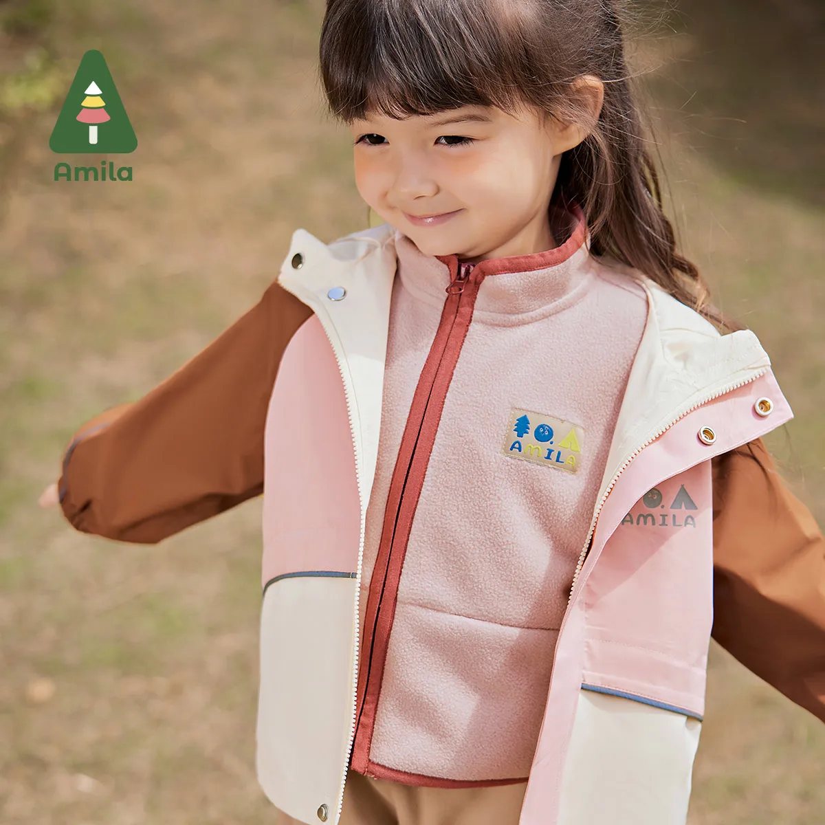 Amila Baby Jacket 2024 Autumn New Boys And Girls Soft Glutinous Polar Fleece Vest Contrast Color Reflective Children‘s Jacket