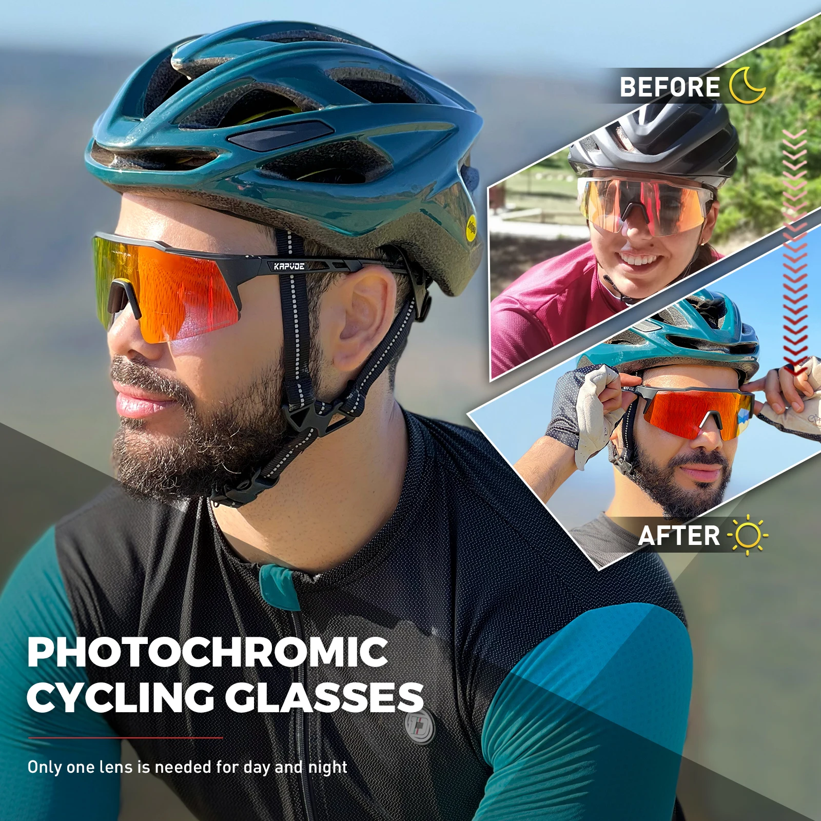 Kapvoe Red Photochromic Cycling Sunglasses for Men Blue Riding Glasses Mountain Bike New Bicycle Goggles Eyewear Sports