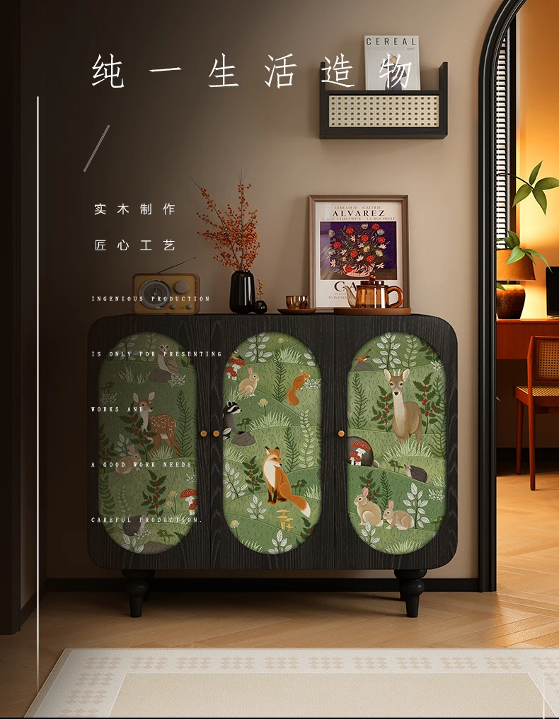 Solid Wood Dining Side Cabinet Custom Cupboard Painted Art Entrance Cabinet Dining Room Living Room Kitchen Locker