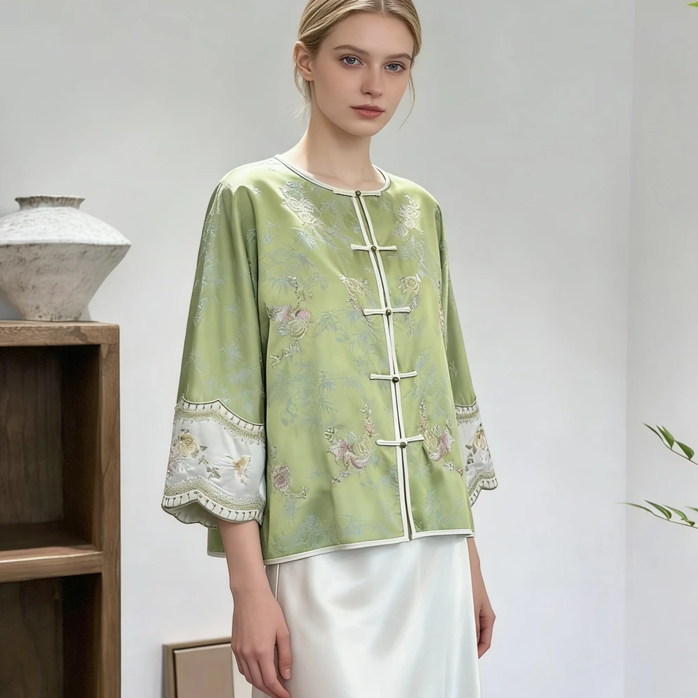 

Женское роскошное пальто с цветочной вышивкой, элегантный жакет в китайском стиле с пуговицами-лягушками, новая модная коллекция Весна 2026, праздничная одежда для женщин