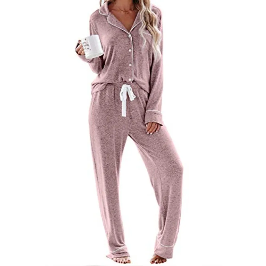 Aamikast Women's Pajama Sets Long Sleeve Button Down Sleepwear Nightwear Soft Pjs Lounge Sets