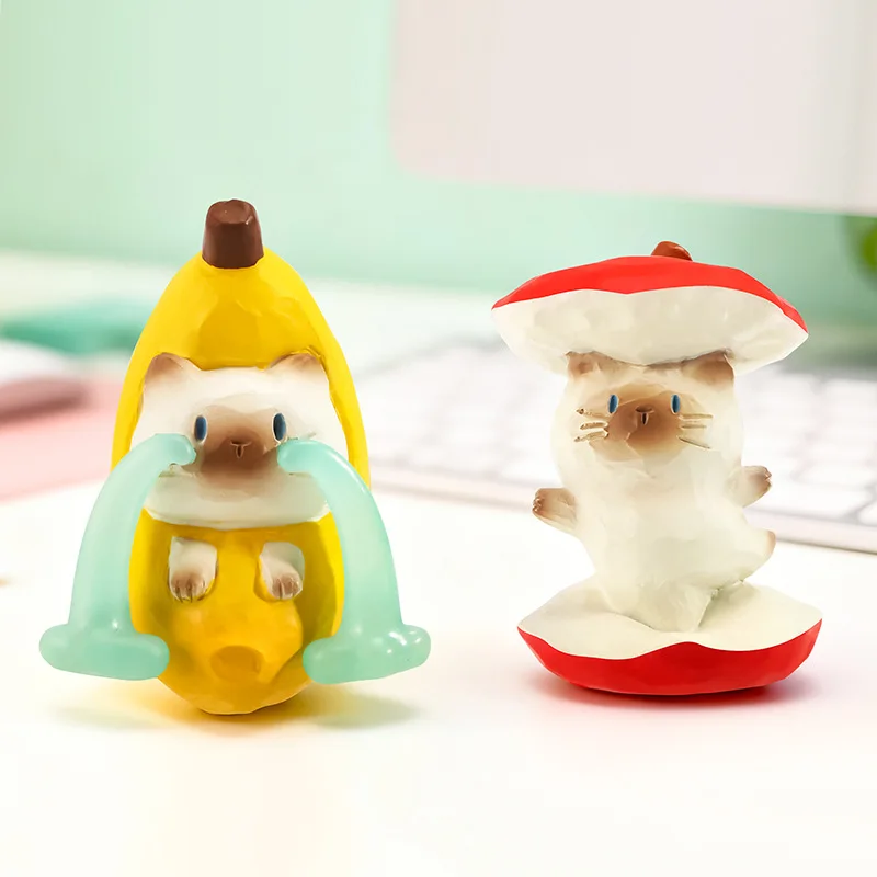 Cat Pai Fun Fruits Blind Box Serie Desktop-Deko-Modellspielzeug – Verschiedene Stile, niedliche Frucht-Katzen-Modellierung, Überraschungsbox-Geschenk