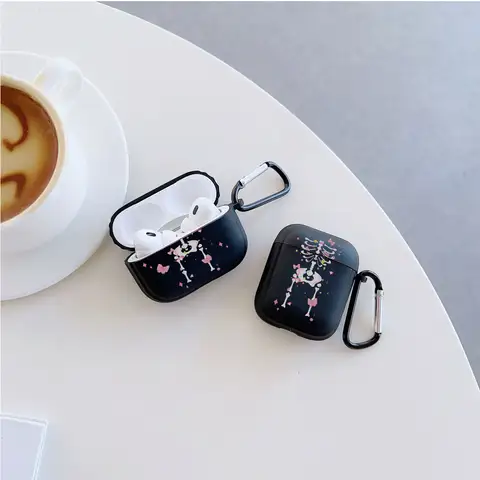 Esqueleto humano, para airpod pro2 2 3 4 capa de fone de ouvido para air pods 4a geração preto moda bonito simples earpods casos
