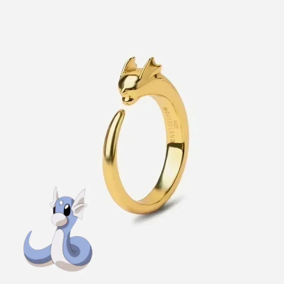 

New Pokemon Dratini Couple Ring Jewelry S925 Silver Opening Adjustable Animation Peripheral Accessories Cartoon Accessories Gift