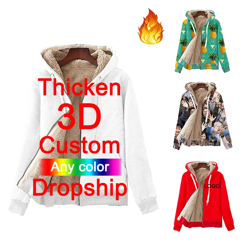 Fleece jacke dicke warme Frauen/Männer 3d benutzer definierte Mäntel Winter Tops Thermo Hoodie übergroße männliche Oberbekleidung billig Drops hip Großhandel