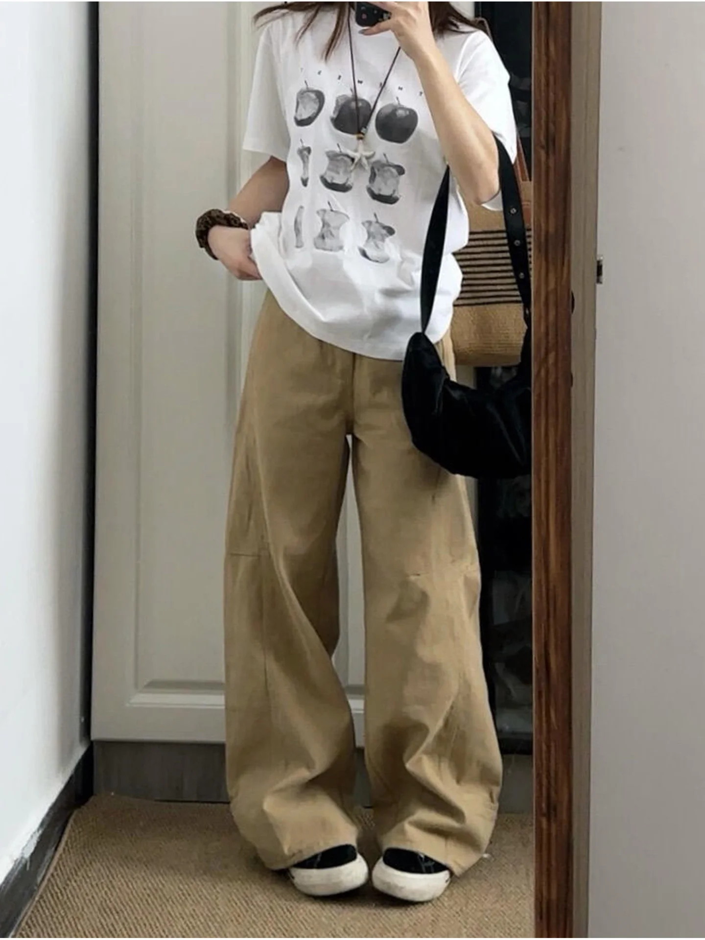 

plus Size Khaki Washed Denim Jeans Women's Slim Fit Retro American Casual Wide Leg Pants High Waist Pocket Detail Spring Summer